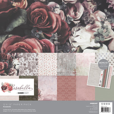 kaisercraft 12 x 12 paper pack, Rosabella, inc 12 double sided papers in 6 designs and a sticker sheet
