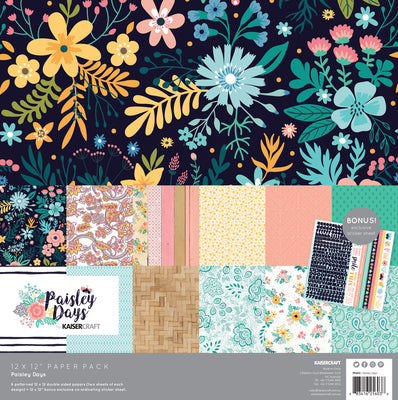 kaisercraft paisley days paper pack, 12 double sided papers in 6 designs plus sticker sheet
