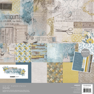 kaisercraft antiquities paper pack, 12 papers in 6 designs plus sticker sheet