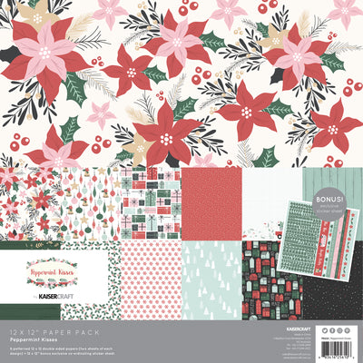 kaisercraft peppermnt kisses paper pack, 12 double sided papers in 6 designs plus sticker sheet