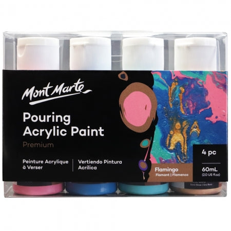Pouring paints, Flamingo pouring paint 60ml 4pce set.  Add silicone oil to create cells.  Premixed pouring paint