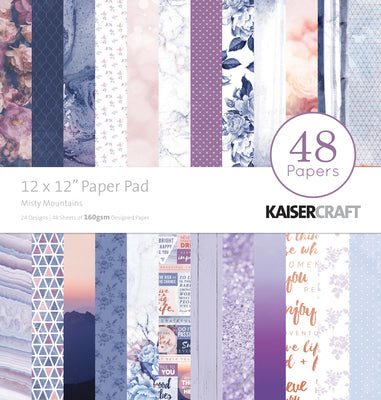 kaisercraft 12 x 12 paper pad, misty mountains, 48 papers in 24 designs