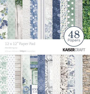 kaisercraft 12 x 12 paper pad, wandering ivy, 48 papers in 24 designs, single sided