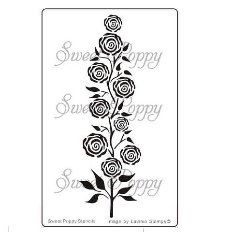 rose tree sweet poppy stencil, lavinia stamps, stainless steel stencil, 90x145mm