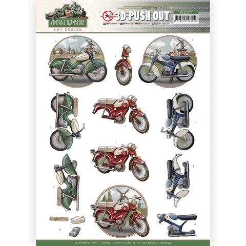 3D Diecut Sheet - Amy Design / Vintage Transport / Moped