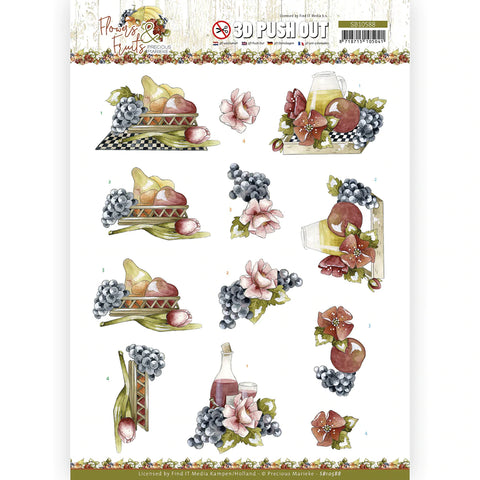 3D Diecut Sheet - Precious Marieke / Flowers & Fruits / Flowers & Grapes
