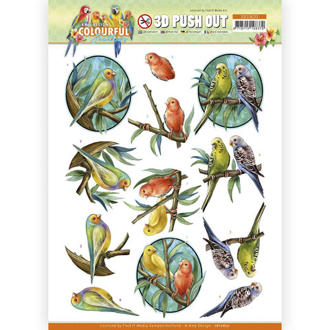 sb10620 colourful feathers, canary, budgie 3D push out sheet