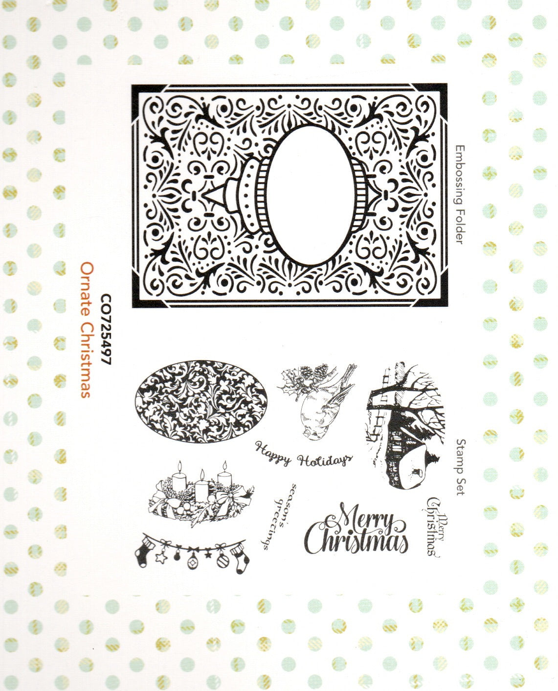 Couture Creations/ 5x7 Embossing Folder & Stamp Set / Let Every Day Be Christmas Collections / Ornate Christmas