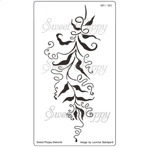 twisted vines sweet poppy stencil, lavinia stamps image, stainless steel stencil 90x160mm