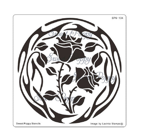 wild rose sweet poppy stainless steel stencil 130x130mm