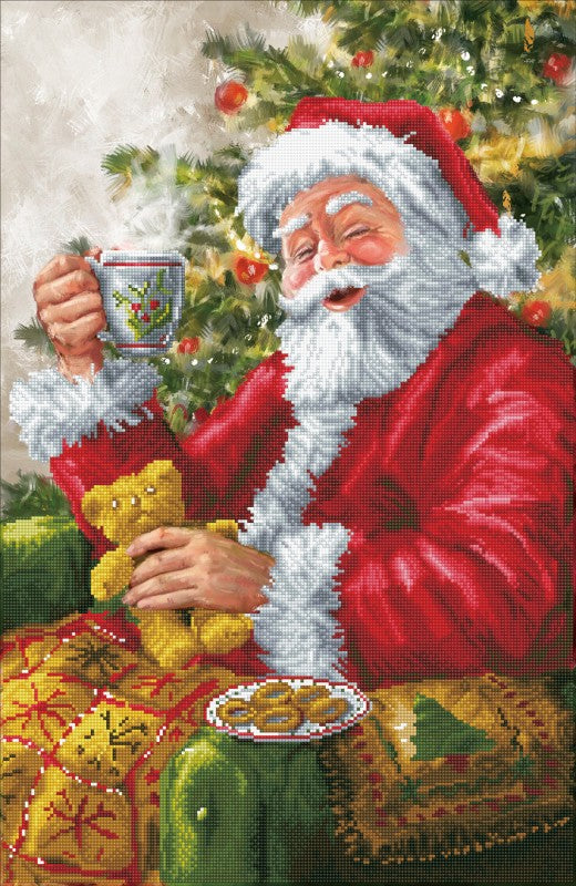 Santa's Cuppa diamond dot, santa diamond art, diamond painting