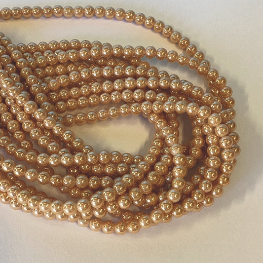 6mm Electroplate Glass Pearl Beads / Lustre / Light Apricot