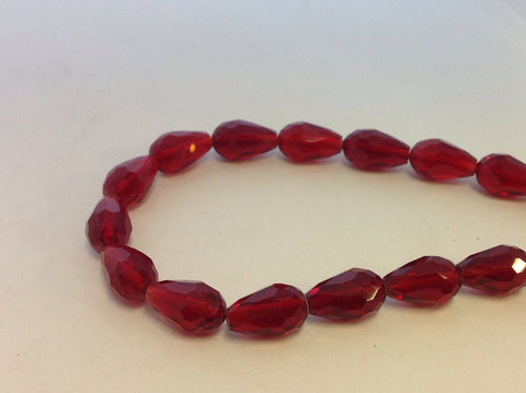 Faceted Glass Drop Bead, Dark Red