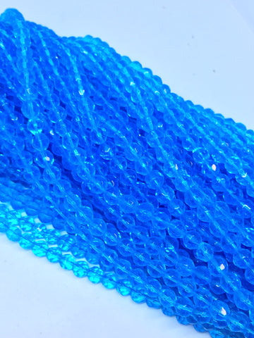 6mm Round Faceted Glass Beads / Azure Blue