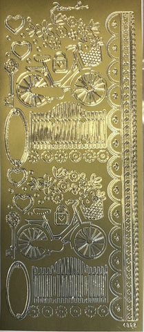 renoir sticker sheet, springime, bicycle, garden gate, fence, gold